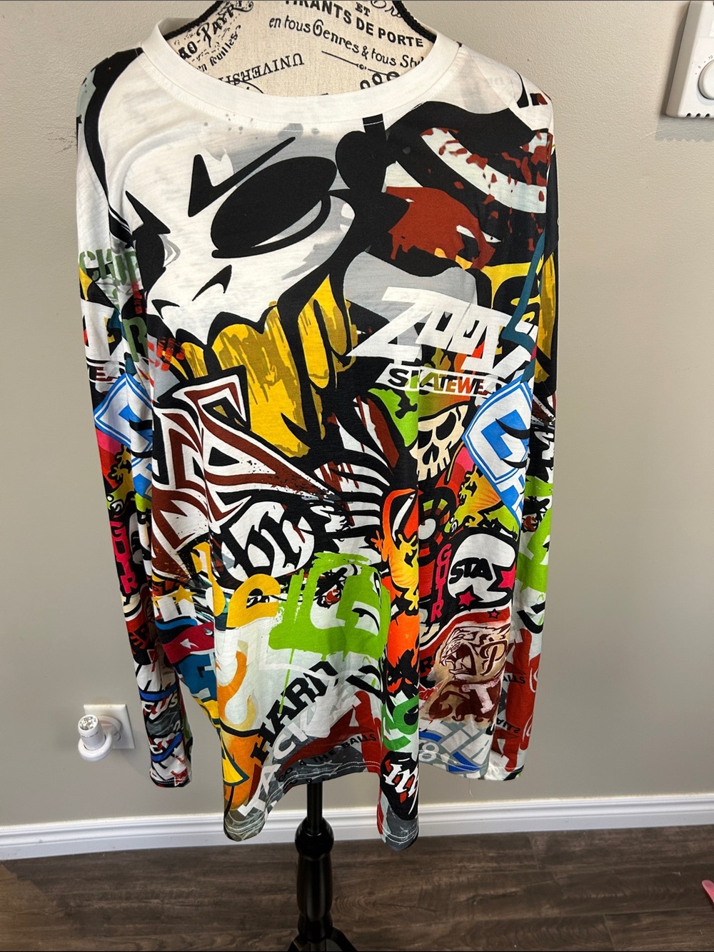 Sticker Bomb Graffiti Graphic Long Sleeve Tunic Top Size XL